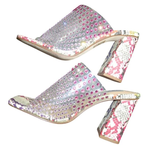 Steve Madden Multicolor Rhinestone Embellished Snake Skin Heeled Mules Size 6 - Picture 6 of 10